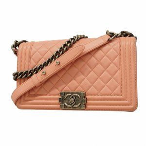Chanel Shoulder Bag Boy Chain Lambskin Pink Women's